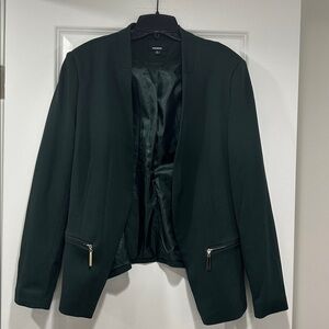 Premise Dark Green Blazer with Gold Zipper Accents